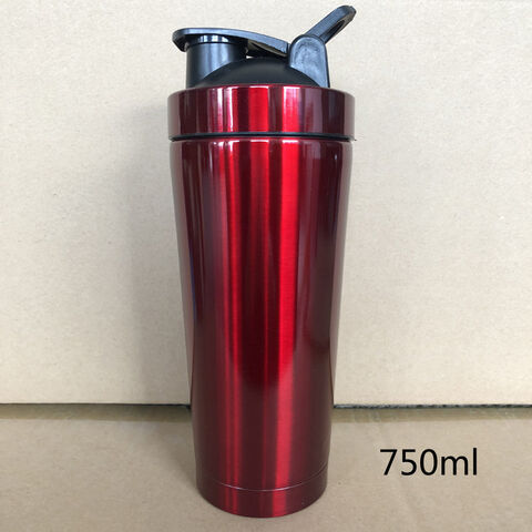 Gourde shaker protéinée à double paroi en acier inoxydable 750 ml avec logo personnalisé, mélangeur de shakes, bouteilles d'eau avec fouet métallique pour l'entraînement