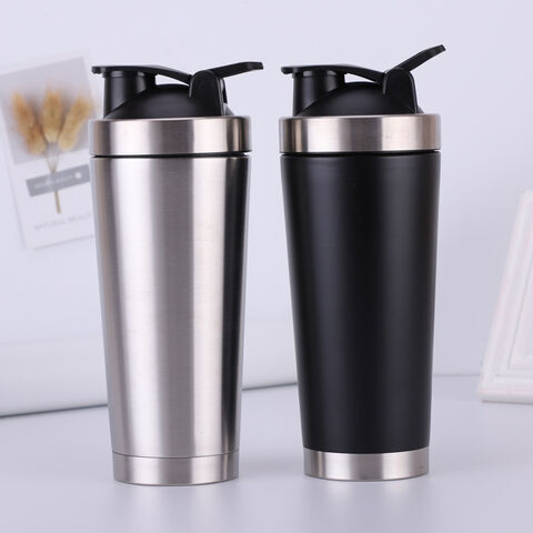 Gourde shaker protéinée à double paroi en acier inoxydable 750 ml avec logo personnalisé, mélangeur de shakes, bouteilles d'eau avec fouet métallique pour l'entraînement