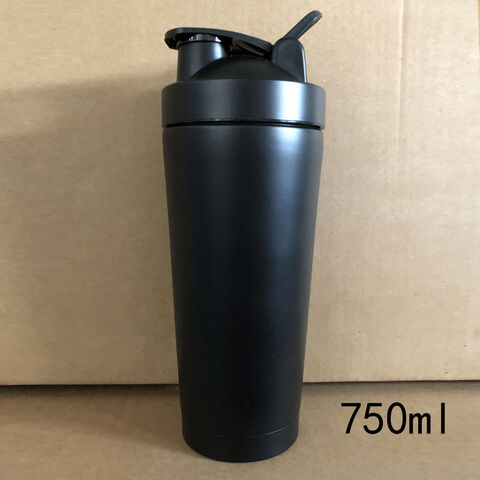 Gourde shaker protéinée à double paroi en acier inoxydable 750 ml avec logo personnalisé, mélangeur de shakes, bouteilles d'eau avec fouet métallique pour l'entraînement