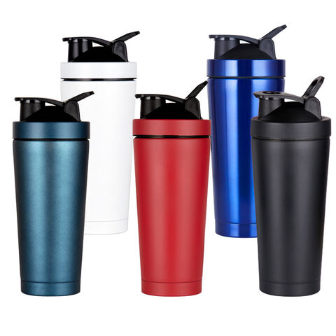 Gourde shaker protéinée à double paroi en acier inoxydable 750 ml avec logo personnalisé, mélangeur de shakes, bouteilles d'eau avec fouet métallique pour l'entraînement