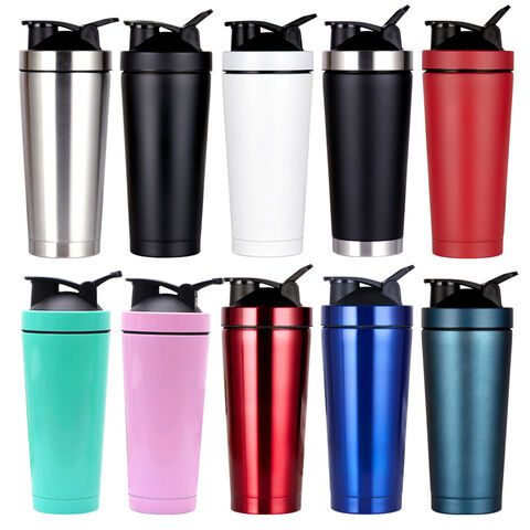 Gourde shaker protéinée à double paroi en acier inoxydable 750 ml avec logo personnalisé, mélangeur de shakes, bouteilles d'eau avec fouet métallique pour l'entraînement
