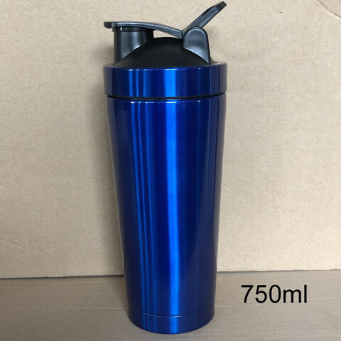 Gourde shaker protéinée à double paroi en acier inoxydable 750 ml avec logo personnalisé, mélangeur de shakes, bouteilles d'eau avec fouet métallique pour l'entraînement