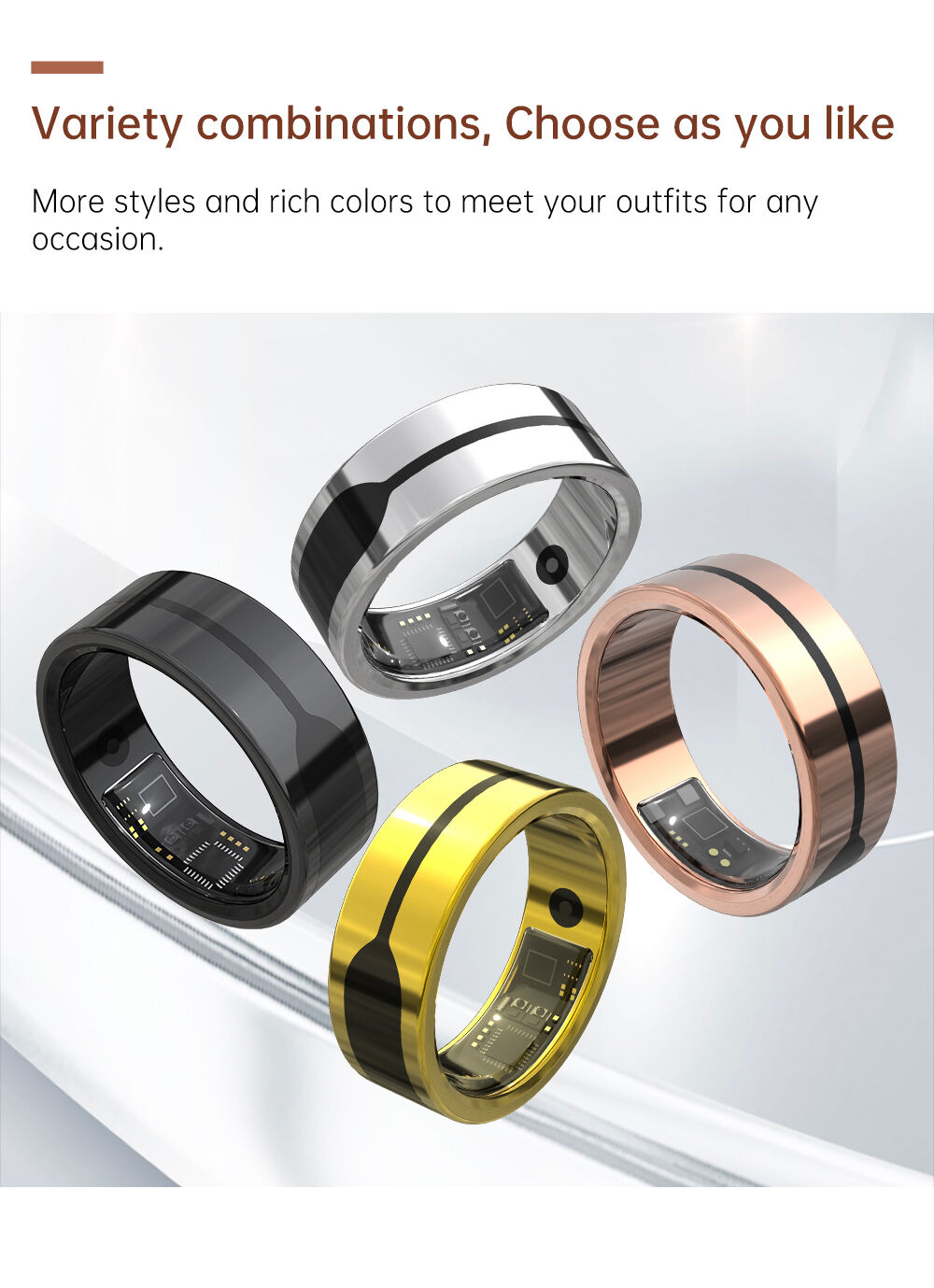 Compre 2mm Ultrafino Metal Anillo Inteligente Salud Ritmo Cardíaco  Monitoreo De Oxígeno Arterial Oro Color Inteligente Anillos Fitness Tracker  y Anillo Inteligente De Metal de China