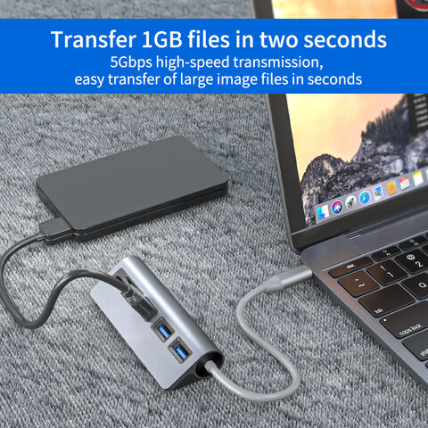 Hub USB de alumínio com 5 portas, leitor de cartão SD TF e docking station USB para HDMI