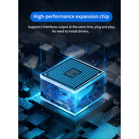 Hub USB de alumínio com 5 portas, leitor de cartão SD TF e docking station USB para HDMI