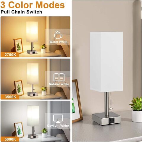 3-Color Temperature Bedside Lamp Nightstand Lamp with USB A Port and C  Port, Table Lamp for Bedroom with LED Bulb Small Lamps for Living Room  (Gray)