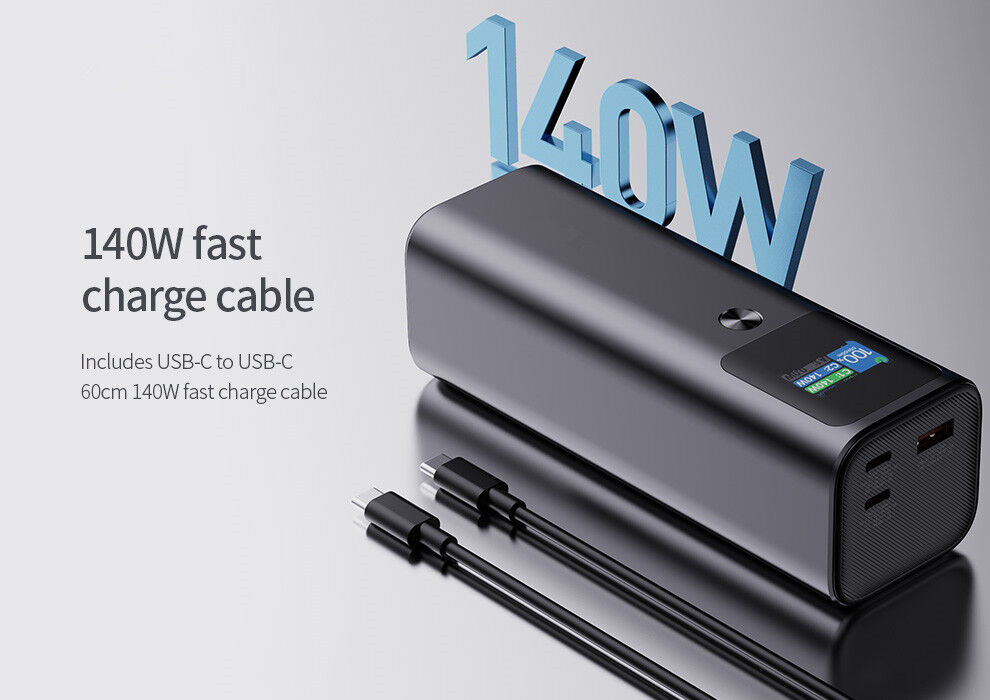 Usb Type C Pd3.1 140w Power Bank Tft Smart Display 3 Ports Outdoor