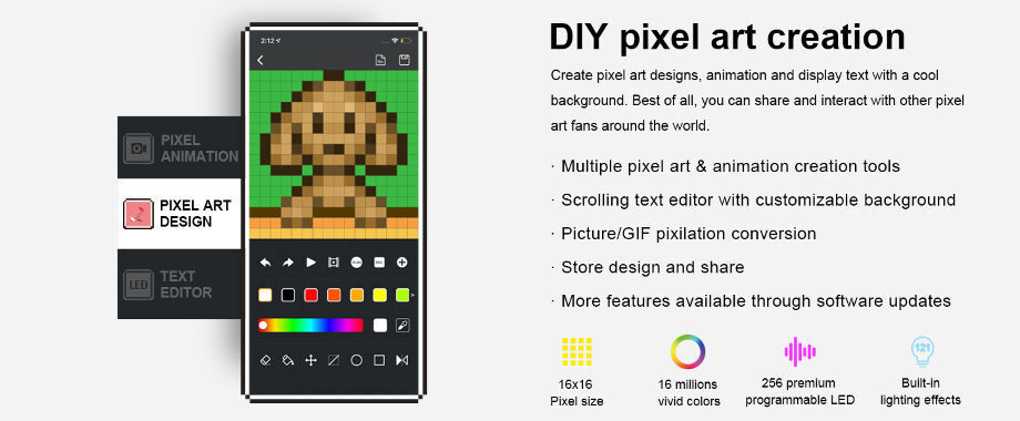 Divoom Pixoo Pixel Art Digital Frame With App Controlled 16x16 Led ...
