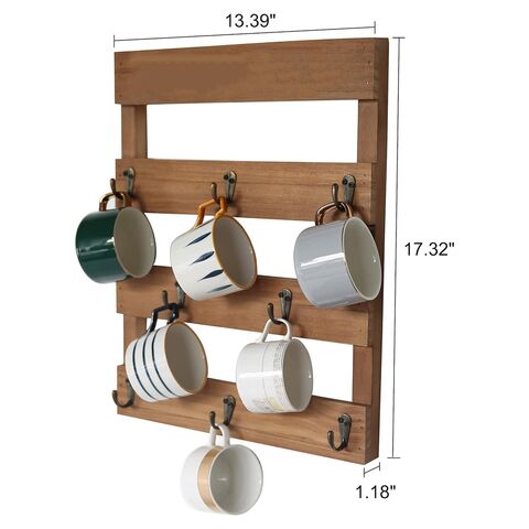 yeavs Cup Drying Rack with Drain Tray, Bottle Drying Rack Stand with 6  Hooks, Mug Organizer, Brown