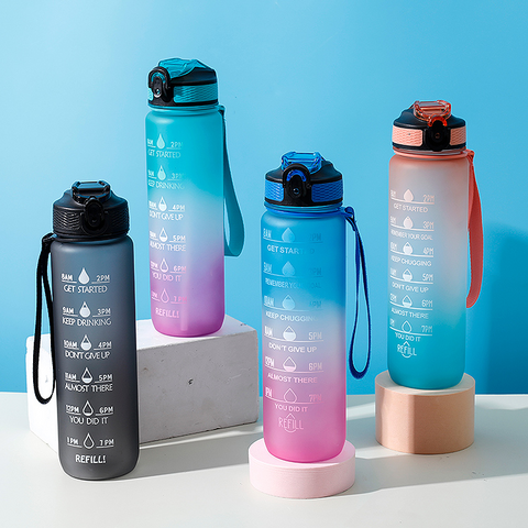 Bouteille d'eau 2L avec paille et marqueurs de temps de motivation, sans  BPA, grande