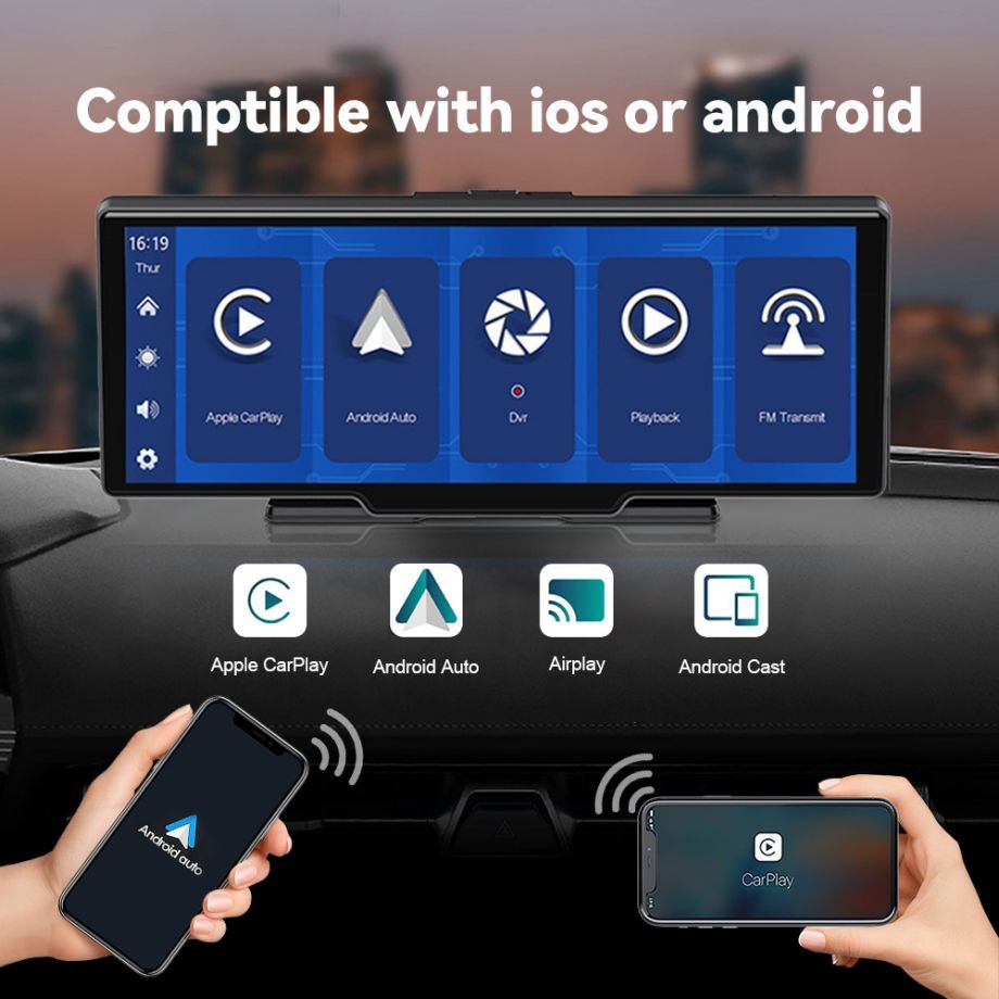 9.66' Touch Screen Wireless Carplay Android Auto Screen Dash Cam Driving  Record GPS Navigation Car DVR Bluetooth - China Backup Camera, Carplay  Monitor