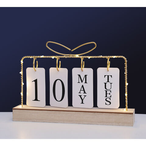 Calendario de Escritorio Metálico y de Madera Maciza para Decoración de Oficina en Casa de Uso Permanente con Arena de Madera para Decoración