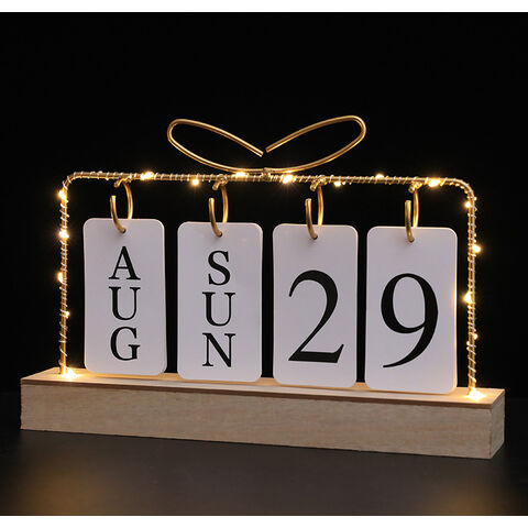 Calendario de Escritorio Metálico y de Madera Maciza para Decoración de Oficina en Casa de Uso Permanente con Arena de Madera para Decoración