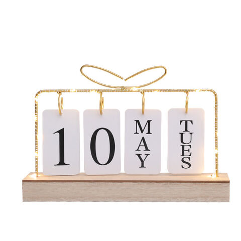 Calendario de Escritorio Metálico y de Madera Maciza para Decoración de Oficina en Casa de Uso Permanente con Arena de Madera para Decoración