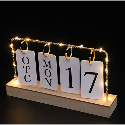 Calendario de Escritorio Metálico y de Madera Maciza para Decoración de Oficina en Casa de Uso Permanente con Arena de Madera para Decoración