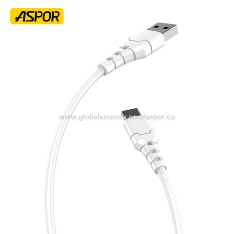 Câble Aspor A100 3a Type C Charge rapide Type C 3a Téléphone Portable PC Ordinateur Portable Vente en gros Câbles de données USB