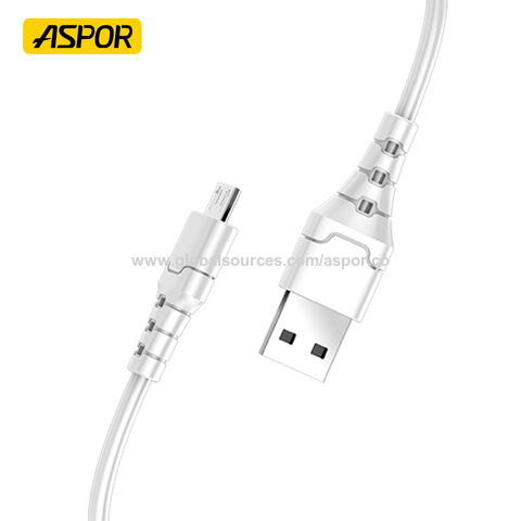 Câble Aspor A100 3a Type C Charge rapide Type C 3a Téléphone Portable PC Ordinateur Portable Vente en gros Câbles de données USB