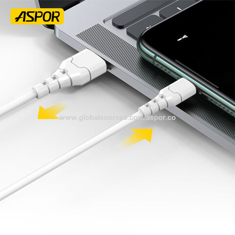 Câble Aspor A100 3a Type C Charge rapide Type C 3a Téléphone Portable PC Ordinateur Portable Vente en gros Câbles de données USB