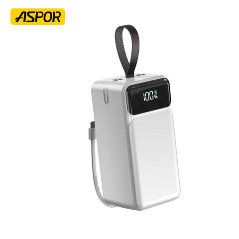 Aspor Nouvelle Arrivée Power Bank 50000mAh Charge Rapide 22.5W avec 3 Câbles Intégrés