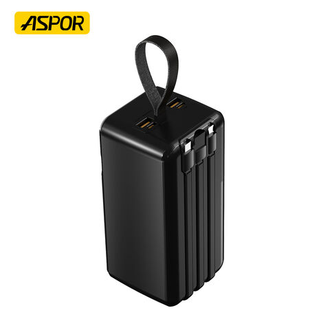 Aspor Nouvelle Arrivée Power Bank 50000mAh Charge Rapide 22.5W avec 3 Câbles Intégrés