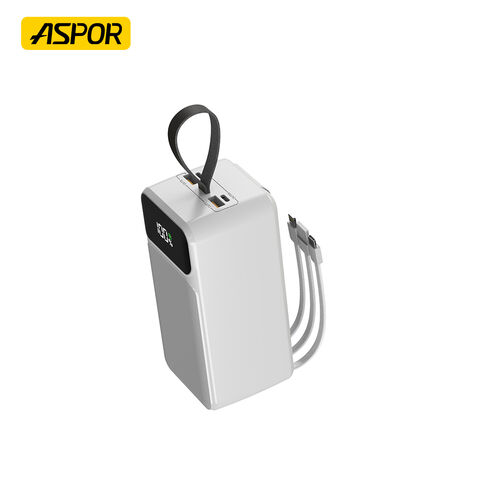 Aspor Nouvelle Arrivée Power Bank 50000mAh Charge Rapide 22.5W avec 3 Câbles Intégrés