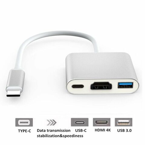 USB 3.1 Type C to 4K HDMI + USB 3.0 A + Type C Data and Charging Adapter