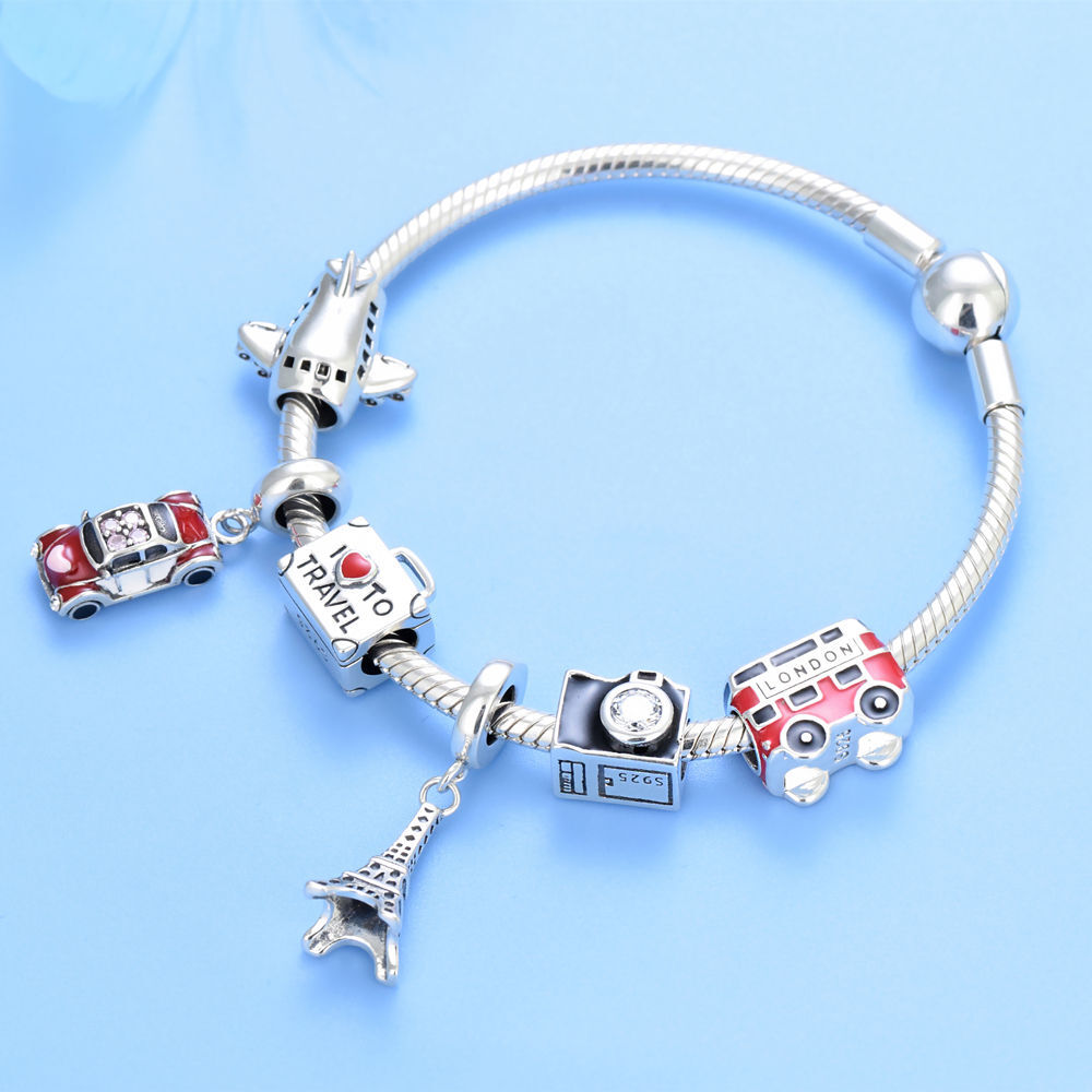 HappyStar 925 Sterling Silver Stopper Beads With 5A CZ Clip Charms - Includes Spacer Bead For Bracelets, Perfect Christmas Gift For Women