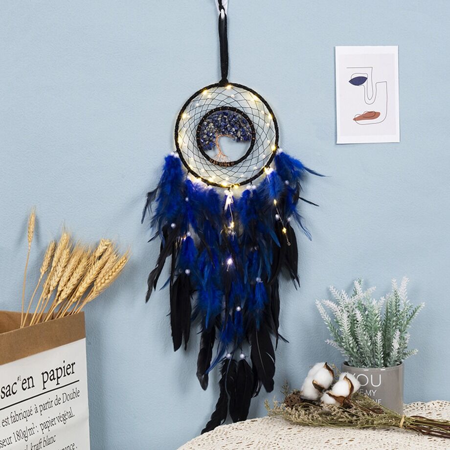 Atrapasueños azul, atrapasueños de plumas, decoración Vintage para