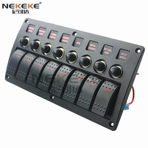 Nekeke Car Marine Boat 8 Gang Rocker Switch Panel With Circuit