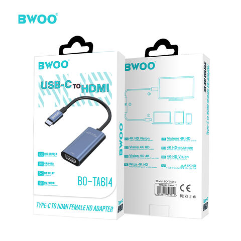 BWOO Hub USB-C de alta calidad, mini adaptador portátil USB-C 4K 60Hz de un solo puerto