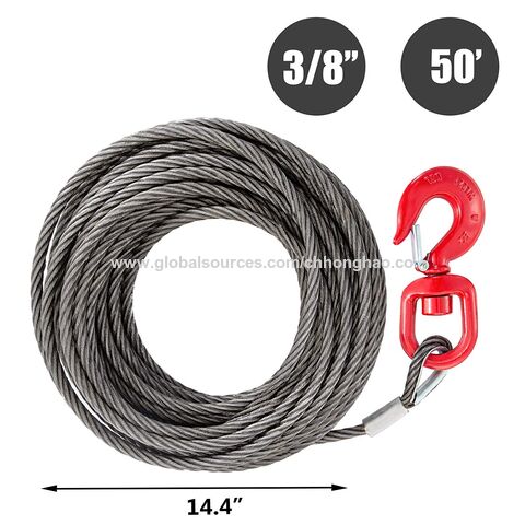 Factory Direct High Quality China Wholesale Galvanized Steel Winch Cable  3/8 X 50' - Wire Rope With Hook 8800 Lbs Breaking Strength $53.99 from  Chongqing Honghao Technology Co.,Ltd