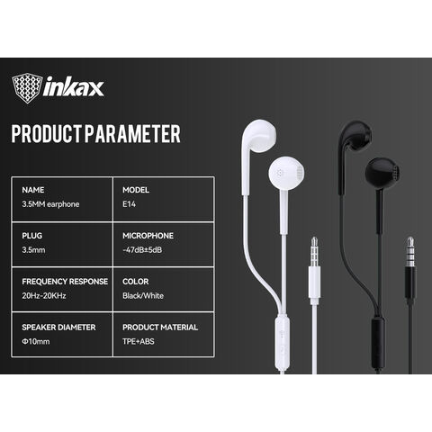 Inkax E14 3,5mm AUX Kabelgebundene Kopfhörer In-Ear HiFi Klangqualität Semi-Tiefe Geräuschreduzierung 1,2M Kabelgebundene Ohrhörer für Telefon