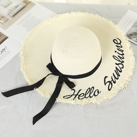 Wholesale Lady Big Bow-tie Hats Beach Wide Brim Sunblock Straw Hat