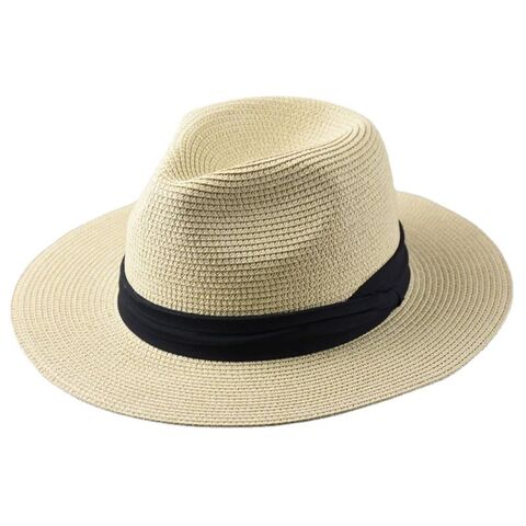 Unisex Summer Panama Beach Sun Big Brim Hat Cap Fedora Flat Brim Straw  Paper Hat