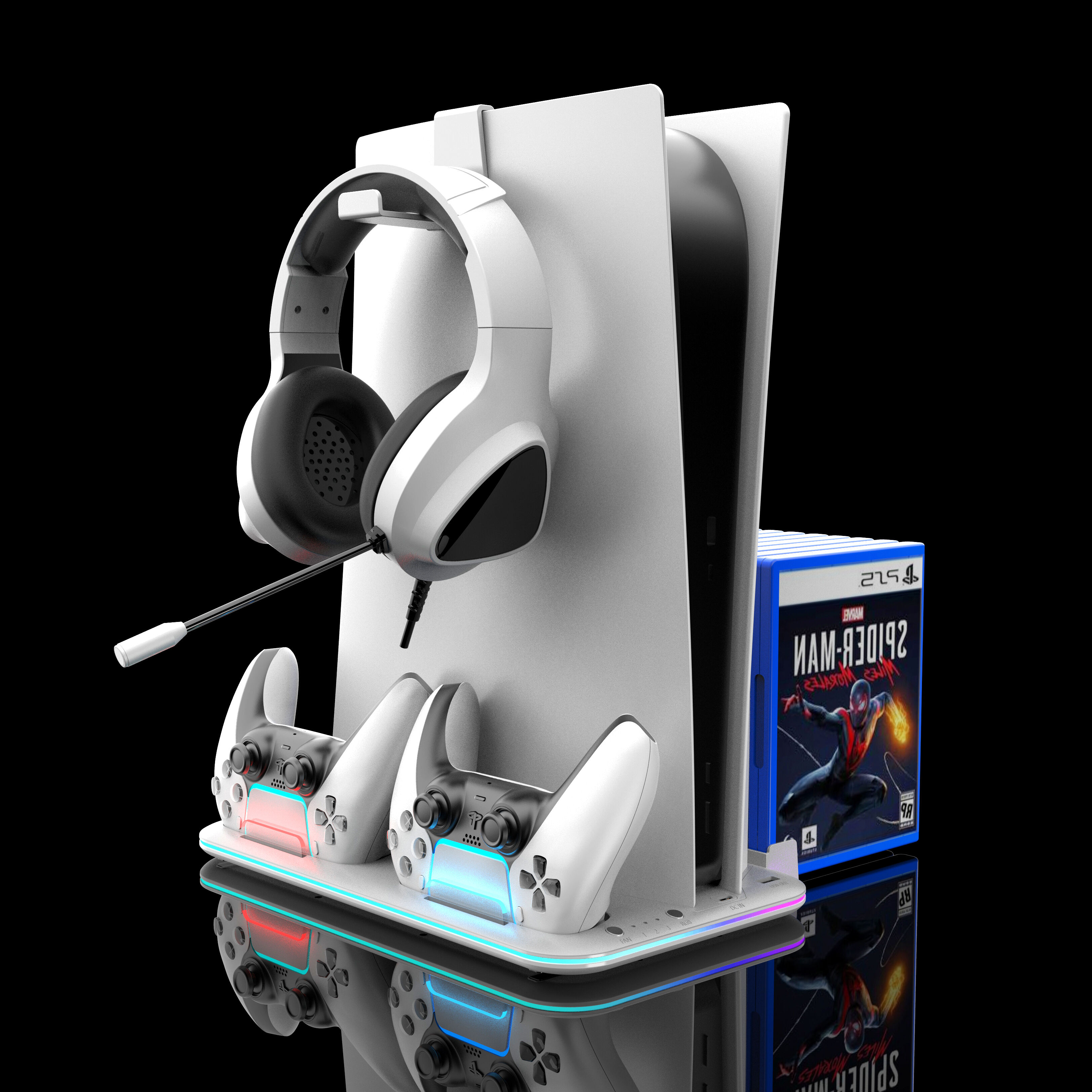 Support vertical mince PS5 avec ventilateur de refroidissement et station  de chargement à double contrôleur Console Playstation 5 Slim compatible  avec support casque