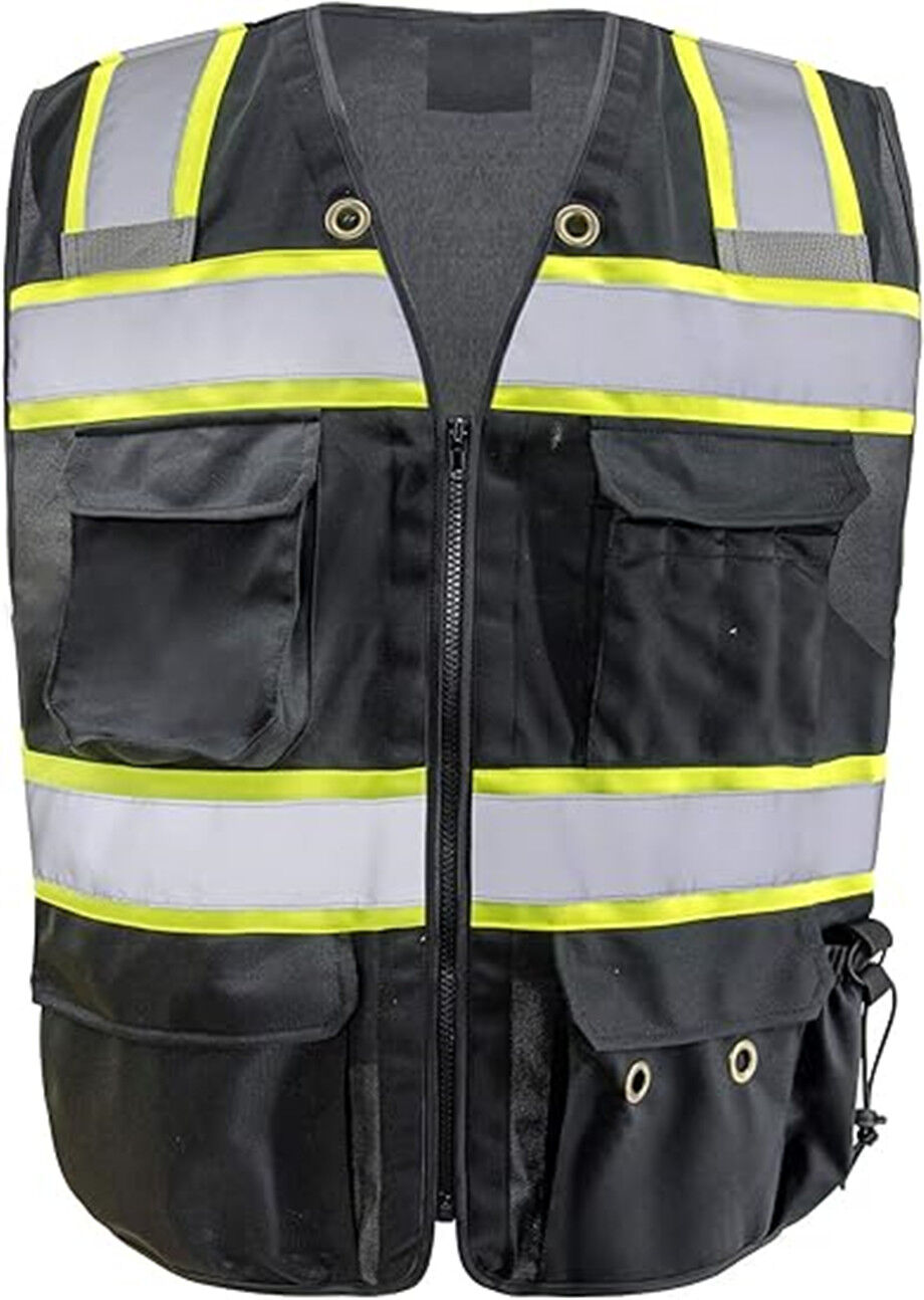  Chaleco de seguridad reflectante de alta visibilidad, chaleco  de trabajo de construcción para hombres y mujeres, con múltiples bolsillos  y chaleco de tráfico con cremallera (color amarillo fluorescente, tamaño:  XL) 