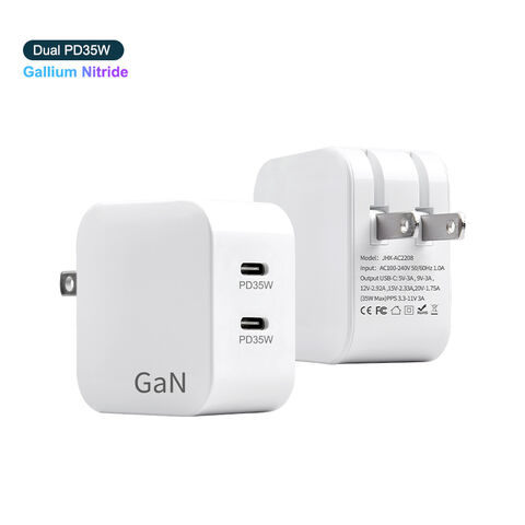 شاحن سريع GaN PD بقوة 35 واط بمنفذي USB-C، محول شاحن حائط من النوع C لهواتف iPhone 13/13 Pro/13 Pro Max والأجهزة المتوافقة