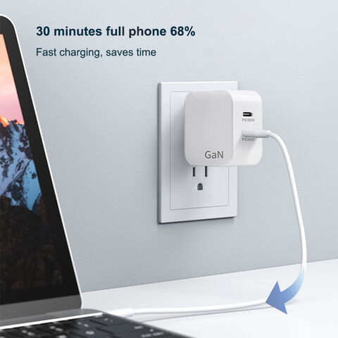 شاحن سريع GaN PD بقوة 35 واط بمنفذي USB-C، محول شاحن حائط من النوع C لهواتف iPhone 13/13 Pro/13 Pro Max والأجهزة المتوافقة