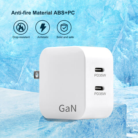 شاحن سريع GaN PD بقوة 35 واط بمنفذي USB-C، محول شاحن حائط من النوع C لهواتف iPhone 13/13 Pro/13 Pro Max والأجهزة المتوافقة