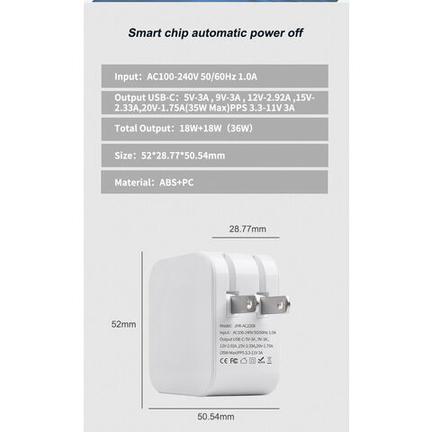 شاحن سريع GaN PD بقوة 35 واط بمنفذي USB-C، محول شاحن حائط من النوع C لهواتف iPhone 13/13 Pro/13 Pro Max والأجهزة المتوافقة