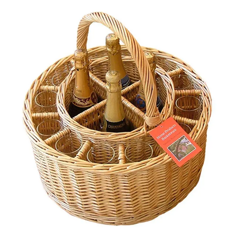 Panier En Bambou Tissé - Grand Capacité - Poignée - Pour Récolte, Pique-Nique, Rangement - 38x22cm