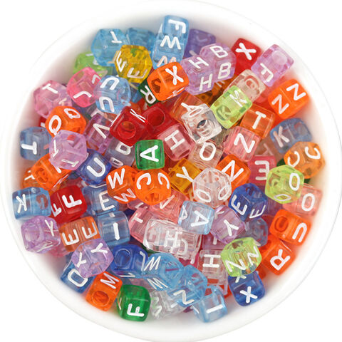 100pcs x 6mm white plastic cubes, Letter beads, colorful alphabet letter  cube beads, square plastic beads 6mm