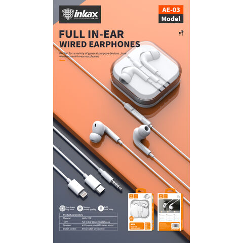 Inkax Kabelgebundene In-Ear-Kopfhörer ABS+TPE, Lightning-Anschluss, HiFi-Soundqualität, One-Touch-Steuerung für iPhone - Großhandel