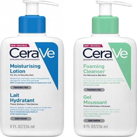 Duo Gel Moussant et Crème Hydratante Visage CeraVe