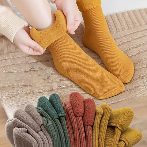 3pairs Black Thermal Women's Socks, Mid-calf Length, Thickened With Plush  Lining, Solid Color, For Winter