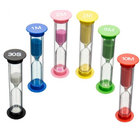 Juego de 6 Relojes de Arena de Plástico Coloridos para Niños, Temporizadores de Arena de 30 segundos, 1, 2, 3, 5 y 10 minutos