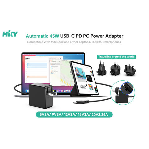 Adaptador de corriente CA/CC USB-C PD tipo C de 45 W máx. 20 V 2,25 A para ordenador industrial y mini PC