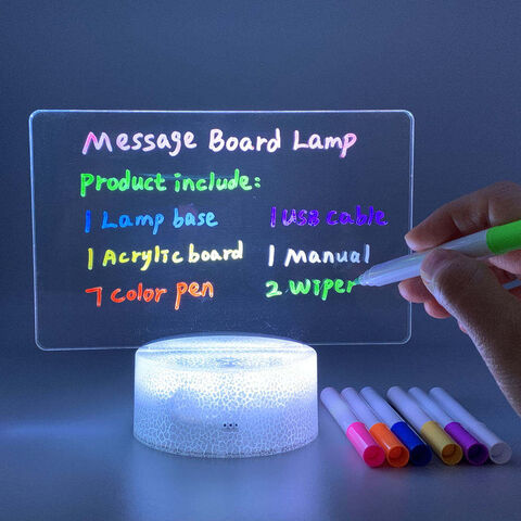 Message Board Lamp With 7 Colors Erasable Markers Rewritable Light Board  For Desk Kids Bedroom Sleep