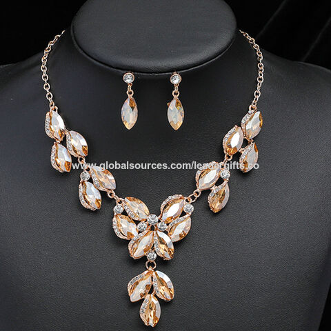 Best-seller Necklace Dangle Earrings Set Women's Wedding Bridal Crystal Necklace