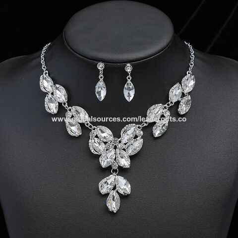 Best-seller Necklace Dangle Earrings Set Women's Wedding Bridal Crystal Necklace